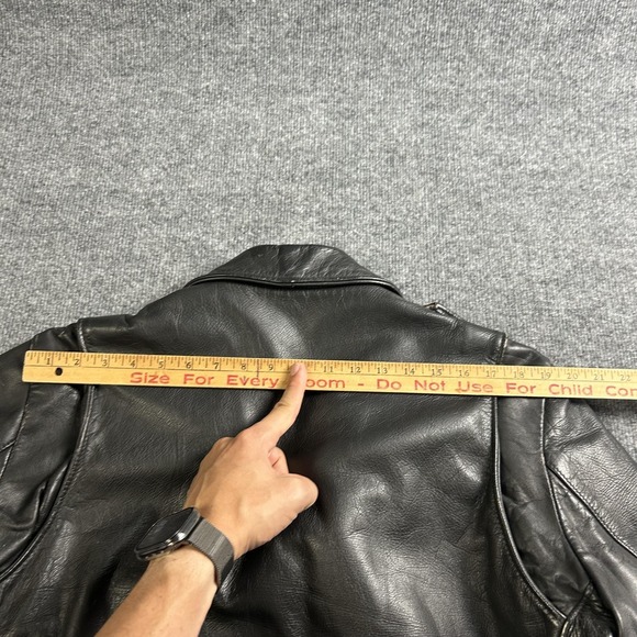 Leather Jacket Mens Large Black Motorcycle Biker Belted Zip Pockets Quilted - Picture 7 of 10